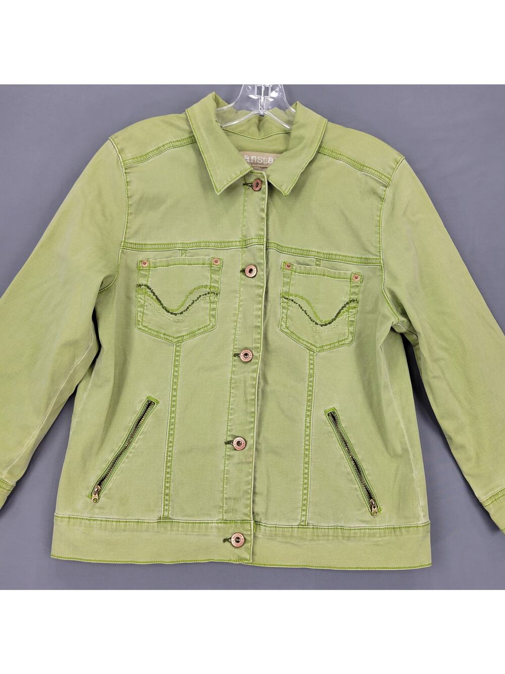 Jeanstar Green Light Jacket Stretch Trucker Button Up Long Sleeves Womens Size L